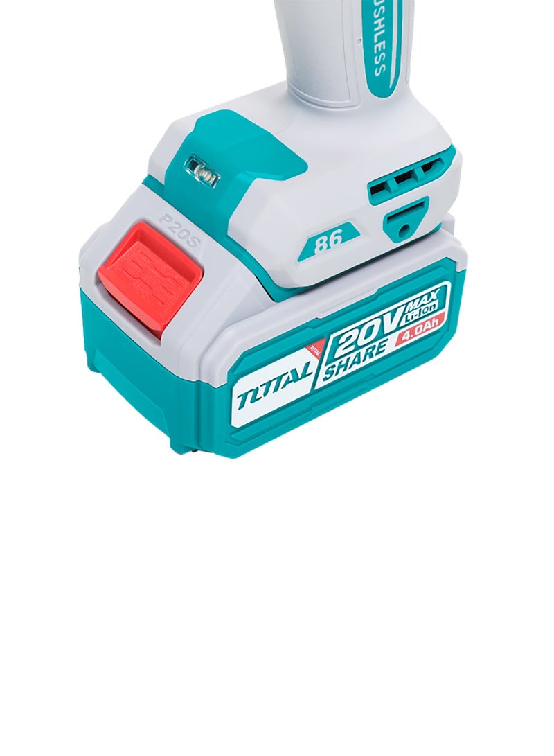 TOTAL 20V Brushless Cordless Impact Drill, 86Nm Max Torque, 2-Speed, 13mm Metal Chuck, with 2x4.0Ah Batteries, Charger, Drill Bits Set, Carrying Case - Image 5